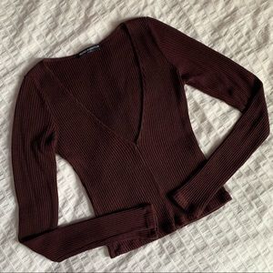 Brandy Melville deep v neck long sleeve crop top